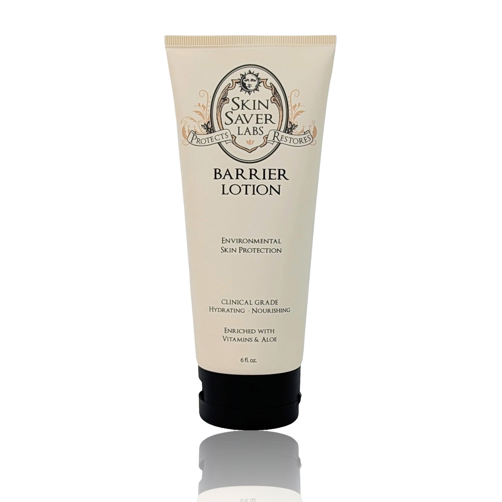 A 6 fluid ounce tube of Barrier Lotion in a sand color with a flip top cap for easy use.