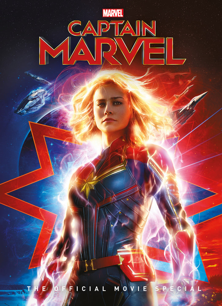 Movie poster for 'Captain Marvel' featuring the superhero character with a star and spaceship in the background.