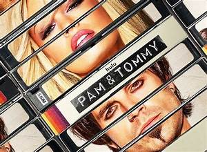 Promotional poster for 'Pam & Tommy' with a close-up of a man and woman's faces.