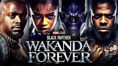 Promotional poster for 'Black Panther: Wakanda Forever' featuring characters from the movie.